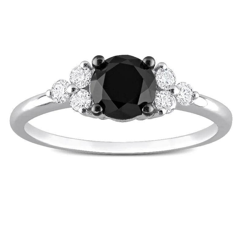 statement engagement rings for women -Miadora 1-1/5ct TDW Black and White Diamond Solitaire Ring in 10k Black Rhodium-Plated White Gold