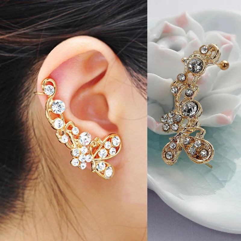 cute stud earrings for women -Ear Cuff Clip On Stud Wrap Earrings For Right Ear Butterfly Style