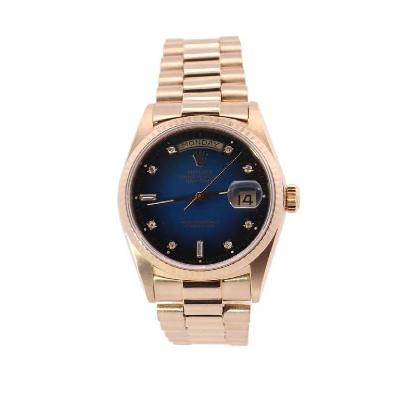 Rolex Day Date Yellow Gold 36mm Blue Gradient Diamond Dot Dial Watch Reference #: 18038