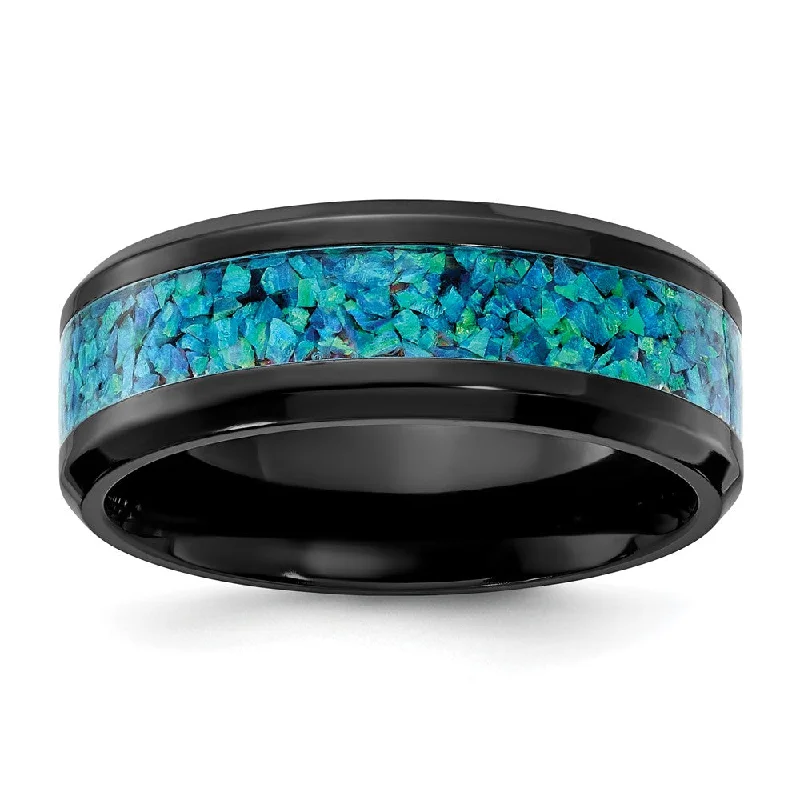 boho chic necklaces for women -8mm Black Zirconium Blue Imitation Opal Inlay Standard Fit Band