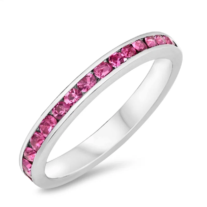 Sasha: Stackable Pink Tourmaline Ice CZ Birthstone Eternity Band Ring