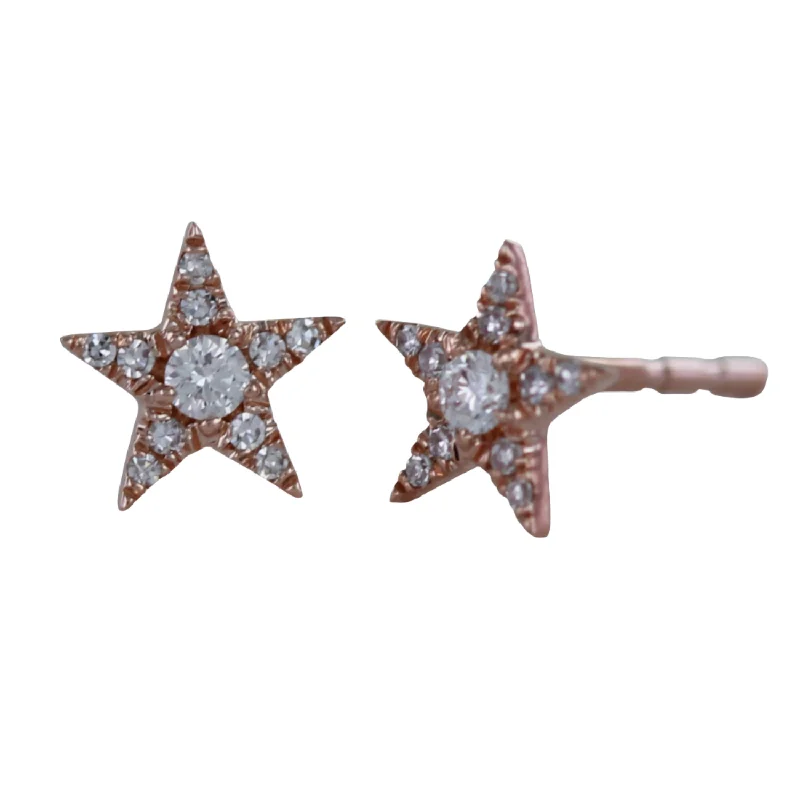 flower-shaped earrings for women -14K Solid Rose Gold and Diamond Star Stud Earrings