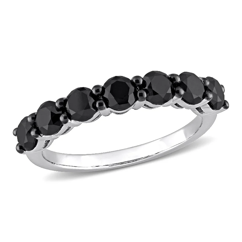 Miadora 1 3/4ct TDW Black Diamond Stackable Semi-Eternity Band Ring in 10k White Gold