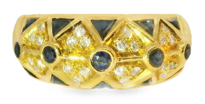 Gorgeous Estate Le Vian Levian 18K Yellow Gold Sapphire Diamond Mosaic Band Ring