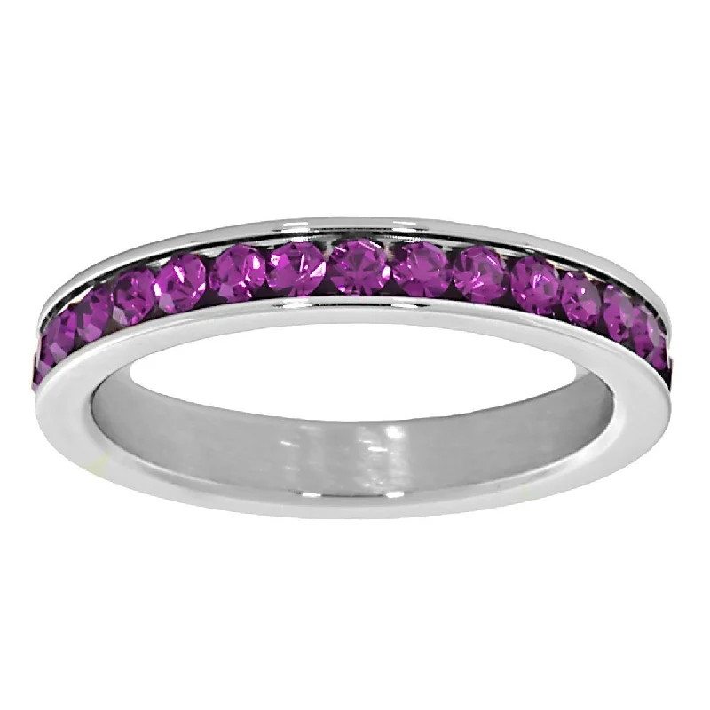 Rafiki: 0.78ct Amethyst Ice CZ 316 Steel 3mm Eternity Band Ring