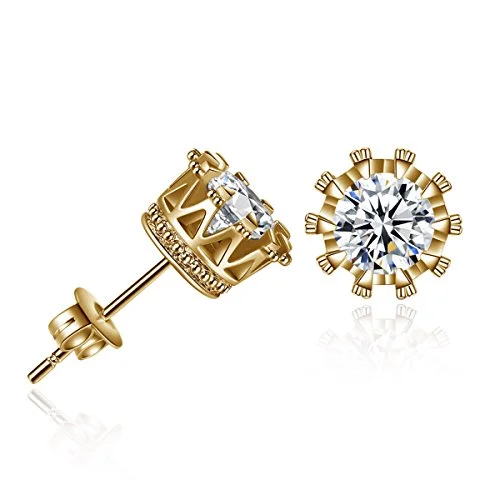 affordable diamond rings for women -Sexy Sparkles Gold Tone Copper Ear Stud Earrings Cubic Zirconia Inlaid Crown 9mm