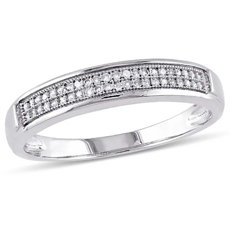 wedding engagement ring sets -Miadora Mens 1/8 CT TW Diamond Double Row Wedding Band in 10k White Gold