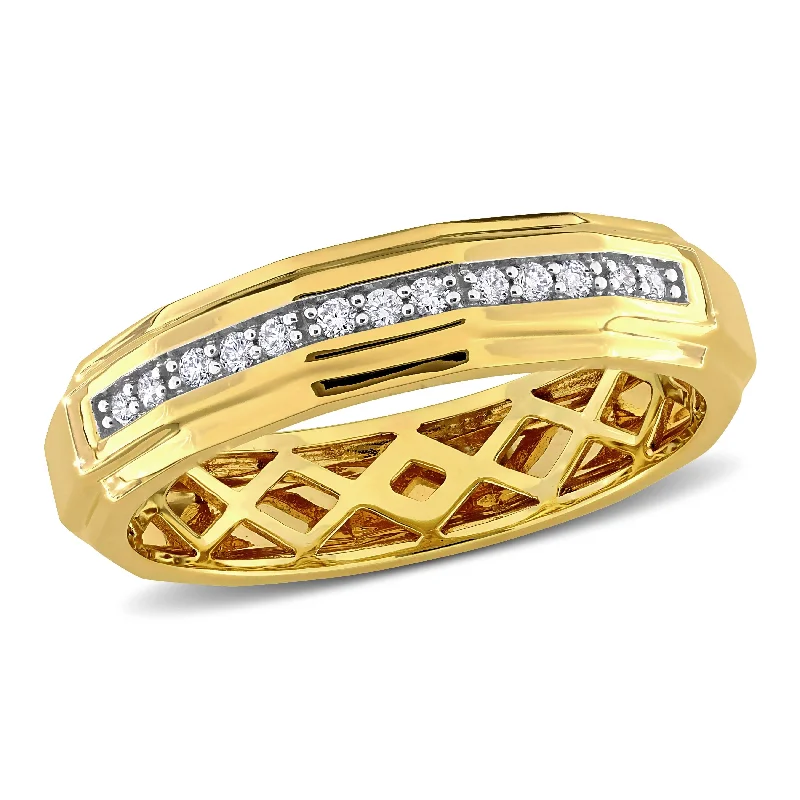 wedding band and engagement ring sets -Miadora 1/5ct TDW Mens Channel-Set Diamond Wedding Band in 14k Yellow Gold