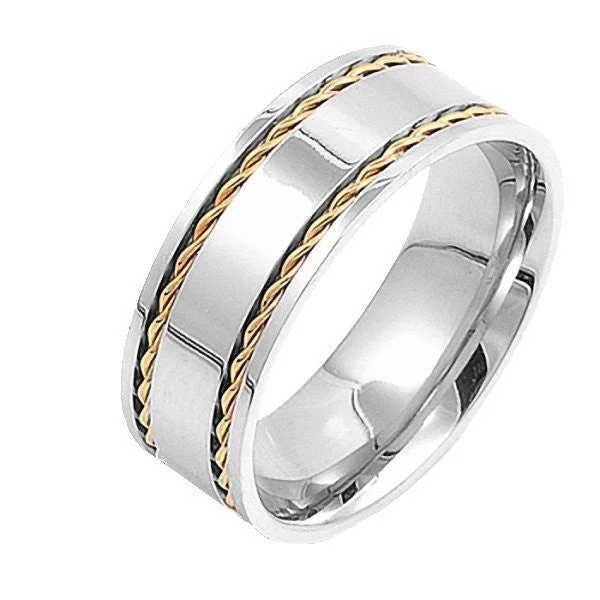 Aaron: 8mm Comfort Fit Stainless Steel & 14K Gold IP Braid Band Ring