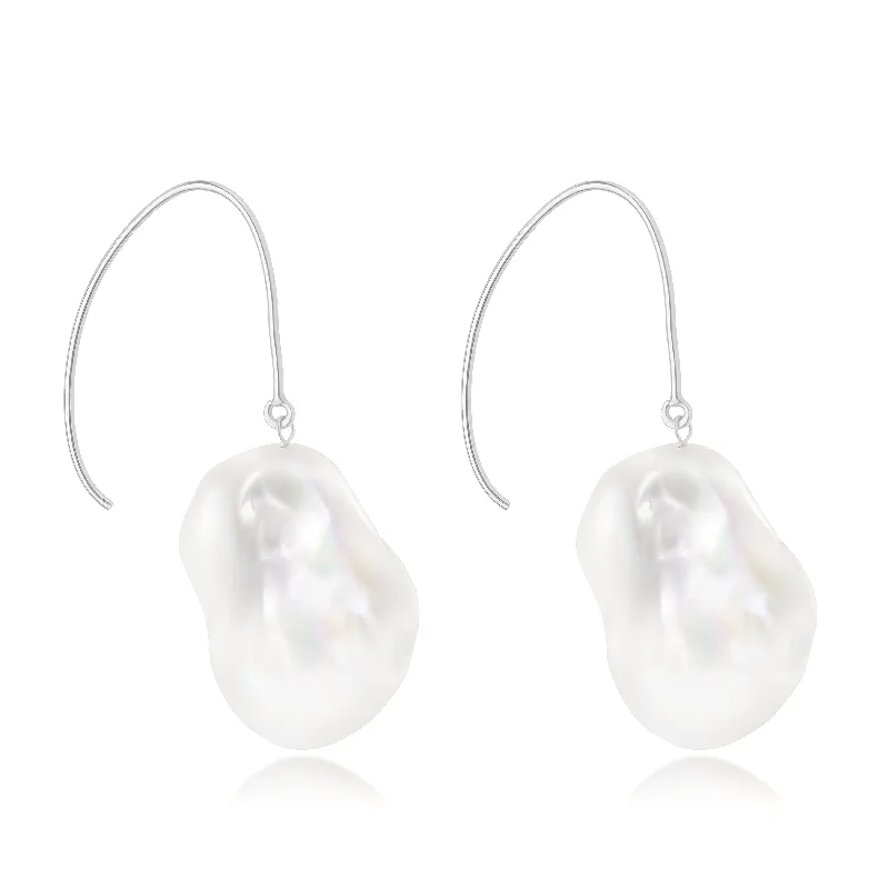 silver earrings for women -Le Lac Large White Baroque Freshwater Pearl Drop Earrings In Sterling Silver