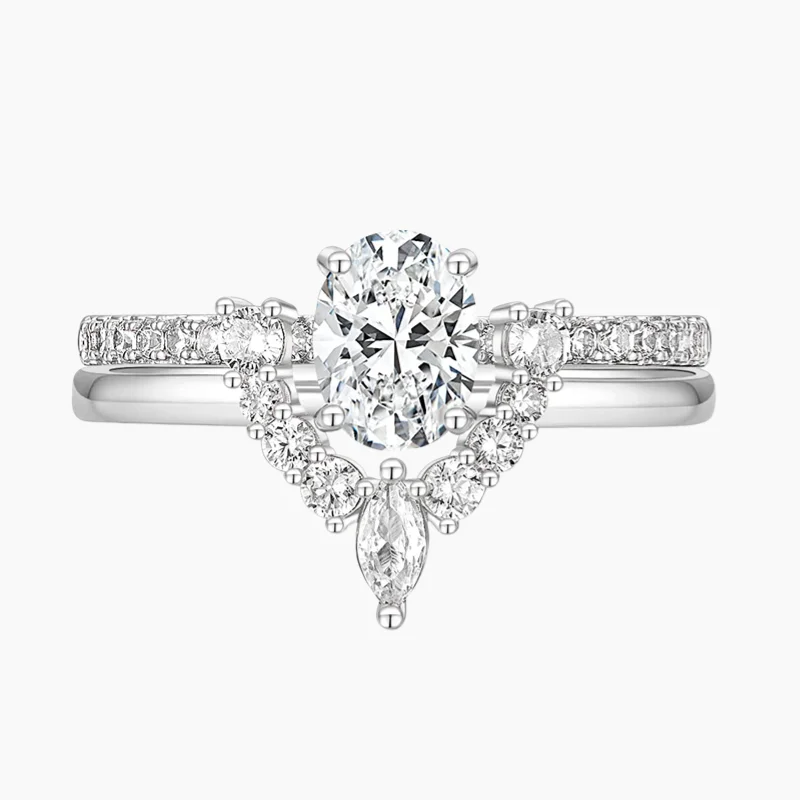 halo and diamond engagement rings -Oval Cut Cubic Zirconia Crown Engagement Stackable Rings for Women in Sterling Silver