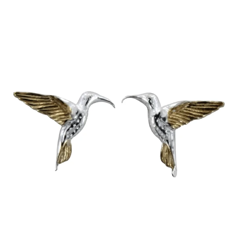 personalized gemstone rings for women -Silver and Golden Hummingbird Earrings