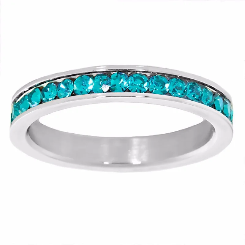 Rhea: 0.78ct Blue Zircon Ice CZ 316 Steel 3mm Eternity Band Ring