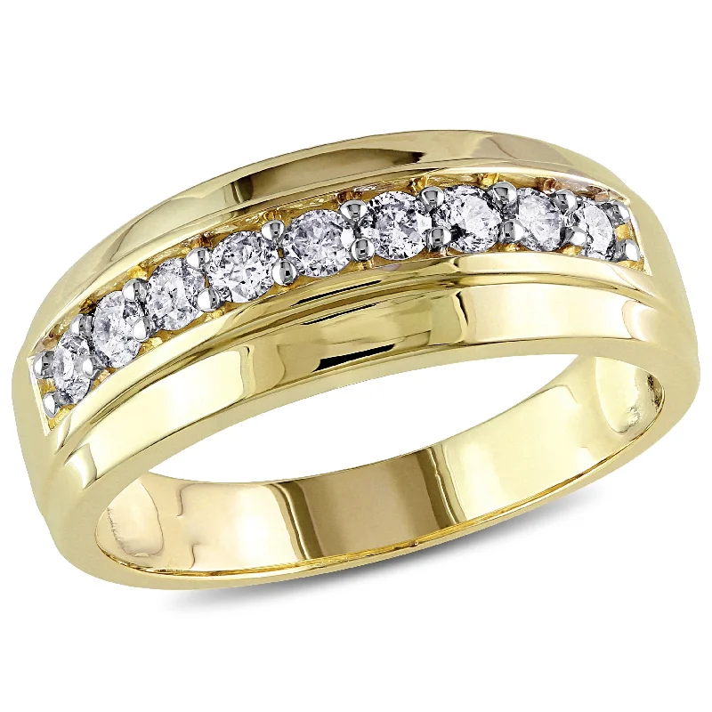 bridal engagement rings for women -Miadora 10k Yellow Gold Men's 1/2ct TDW Diamond Wedding Band