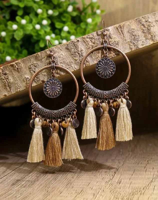 gemstone wedding rings for women -Round Tassel Drop Earrings