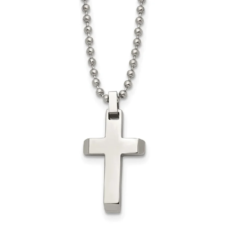 minimalist gold necklaces for women -Stainless Steel Small Beveled Cross Necklace, 20 Inch