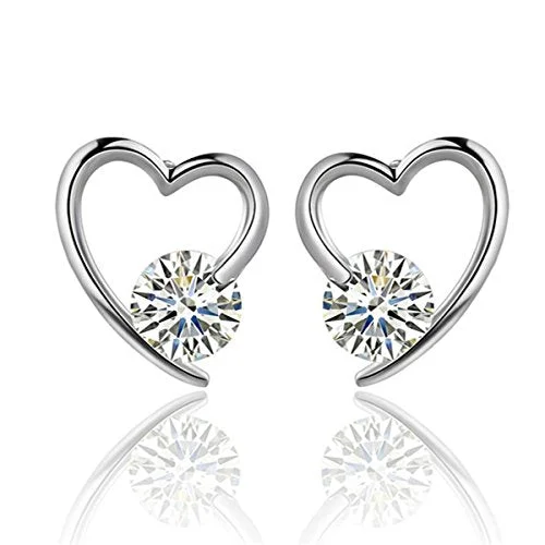 vintage engagement rings for women -Sexy Sparkles Heart Copper Stud Earrings Cubic Zirconia women teen girls