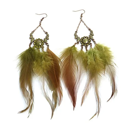 sparkly earrings for women -SEXY SPARKLES Dangling Genuine Natural long Hand Made Feathers Earrings for Women and Teen