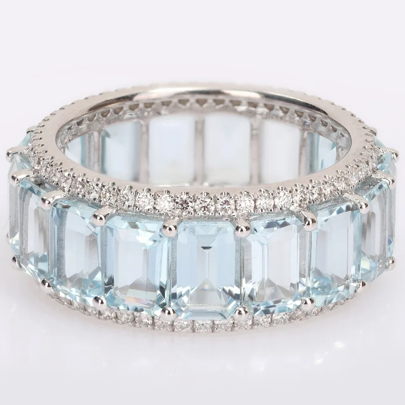 matching diamond engagement rings -Miadora 14k White Gold 9 1/3ct TGW Aquamarine & 5/8ct TDW Diamond Eternity Wedding Band Ring