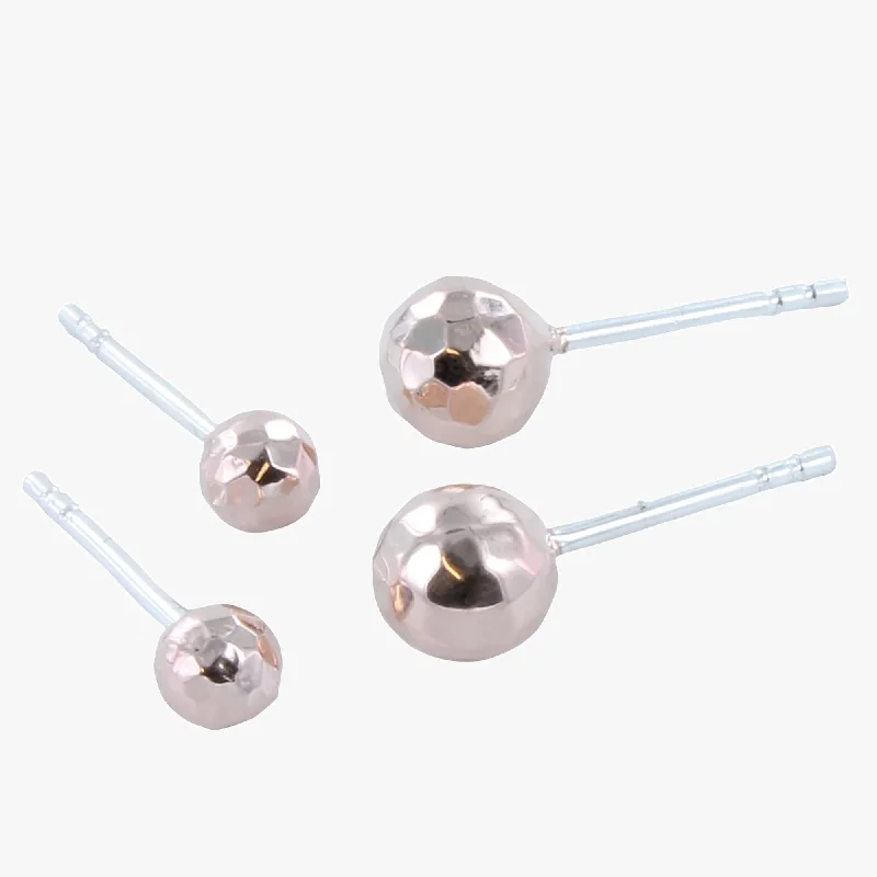 simple gold earrings for women -Rose Gold and Sterling Silver Disco Ball Studs