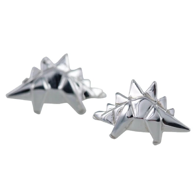 designer earrings for women -Origami Stegosaurus Sterling Silver Stud Earrings