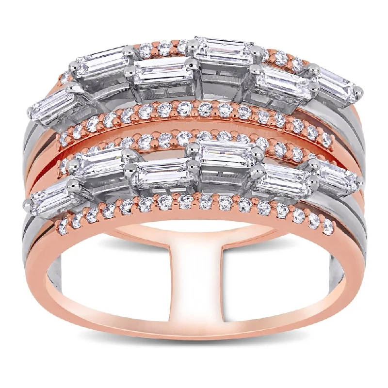 Miadora 2-Tone 14k Rose and White Gold 3/4ct TDW Baguette and Round-Cut Diamond Multi-Row Band Ring