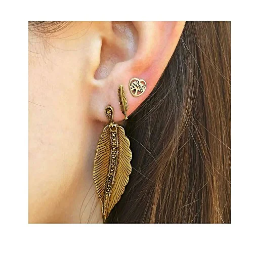 floral earrings for women -Sexy Sparkles Cuff Earrings Set Ear Crawler Earring Climber Stud Ear Wrap Pin Vine Tribal Charm Vintage Clip On Jewelry