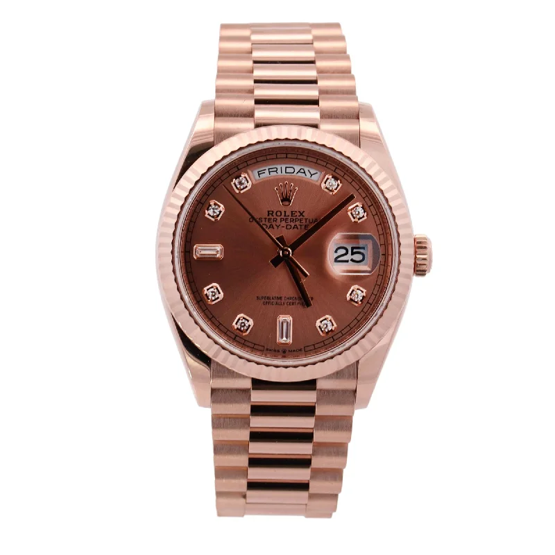 Rolex Day-Date Rose Gold 36mm Pink Sundust Diamond Dial Watch Reference# 128235