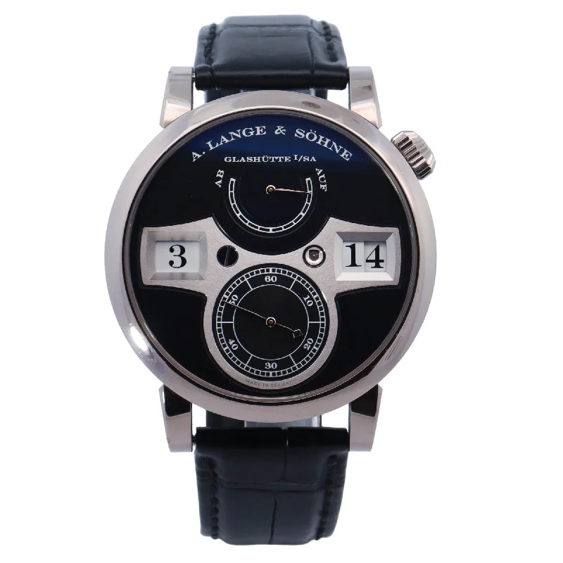 A. Lange & Sohne Zeitwerk White Gold 42mm Black Arabic Dial Watch Reference# 140.029