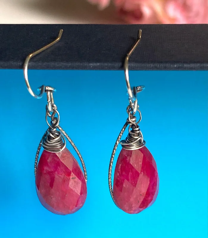 silver hoop earrings for women -Natural Ruby Earrings, Gemstone Drop Earrings, July Birthstone Earrings