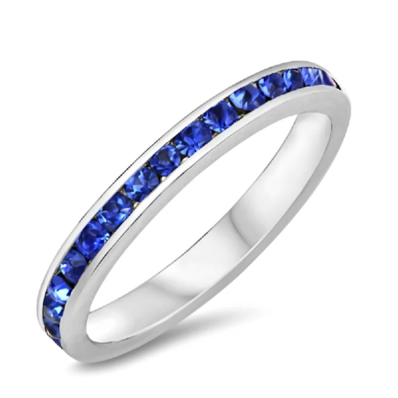 Sabrina: Stackable Sapphire Ice CZ Birthstone Eternity Band Ring