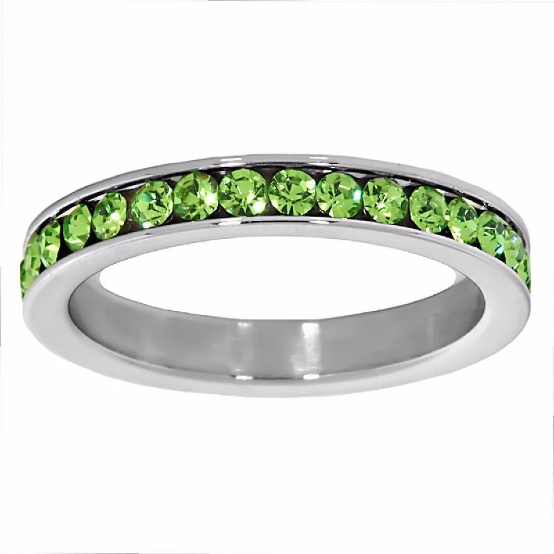 Rashida: 0.78ct Peridot Ice CZ 316 Steel 3mm Eternity Band Ring