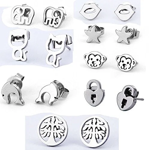 stylish silver earrings for women -Sexy Sparkles 8  Pairs small stainless steel stud earrings for women girls