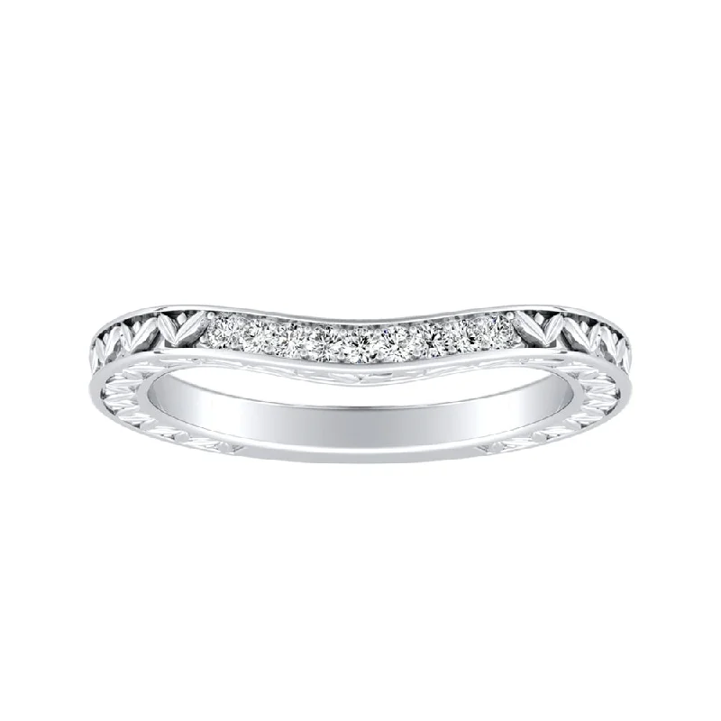 simple engagement rings for women -Auriya 0.09ctw Vintage Curved Diamond Wedding Band Platinum