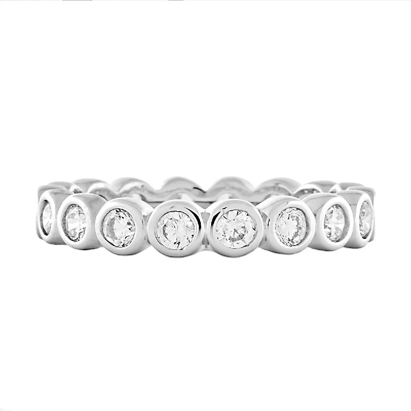 Vita: 1.08ct Russian IOF CZ Bezel Set Eternity Band Ring 925 Silver