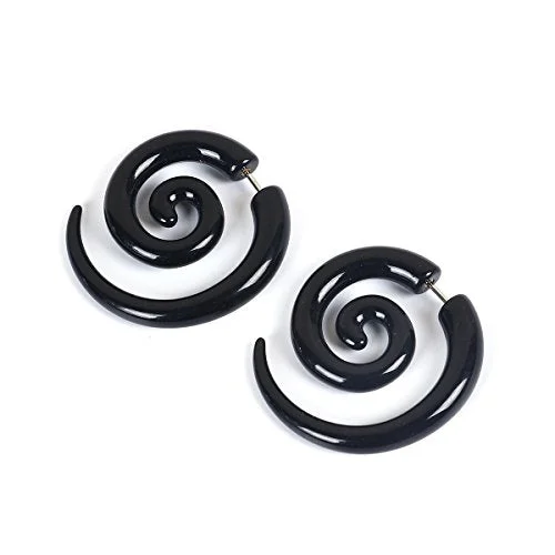 unique rings for women -Sexy Sparkles Acrylic 3D Double Sided Ear Post Stud Earrings Black Spiral