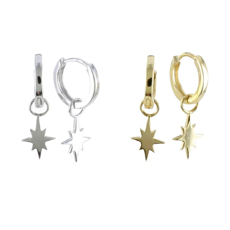 simple gold rings for women -Silver Follow That Star Hoop Earrings