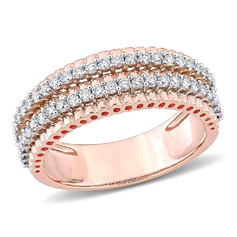 Miadora 14k 2-tone White and Rose Gold 1/2ct TDW Diamond Double Row Bead Eternity Band Ring