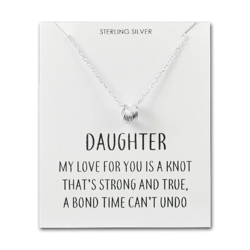 eternity necklaces for women -Sterling Silver Daughter Quote Knot Necklace