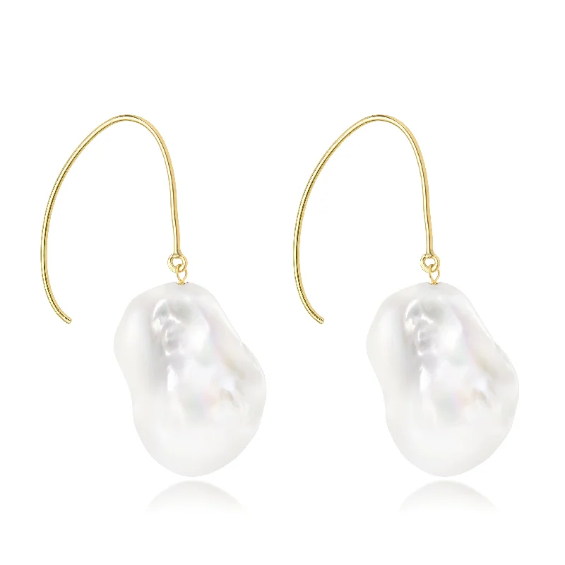 delicate wedding rings for women -Le Lac Large White Baroque Freshwater Pearl Drop Earrings In 14K Yellow Gold-Filled