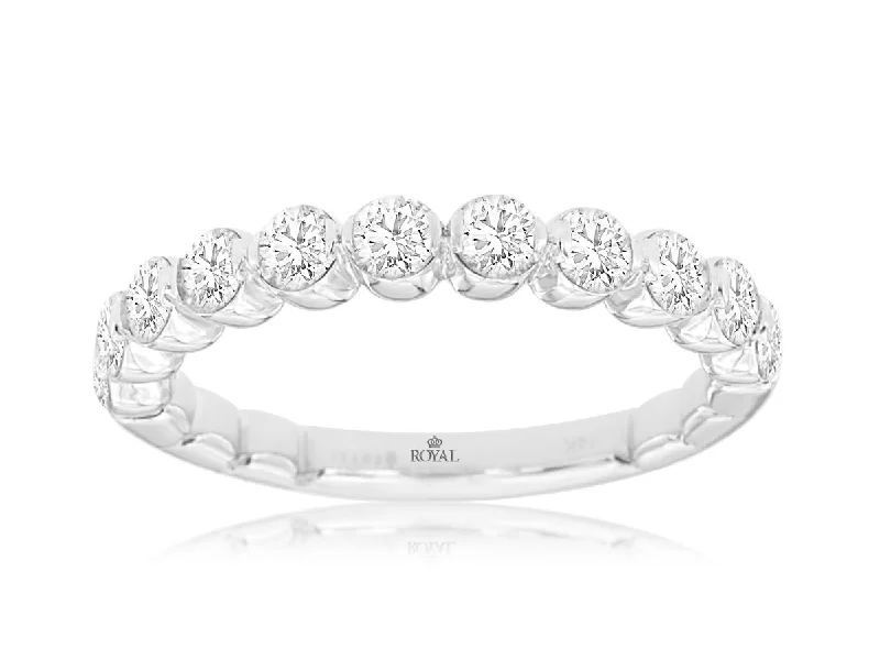 exquisite engagement rings for women -Scalloped Round Diamond Bubble Wedding Band in 14k White Gold, 1.0cttw