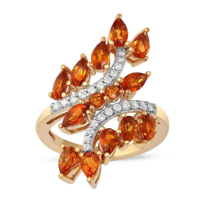 Citrine Gemstone 1/5ct TDW Diamond Bypass Ring in 10k Yellow Gold by De Couer