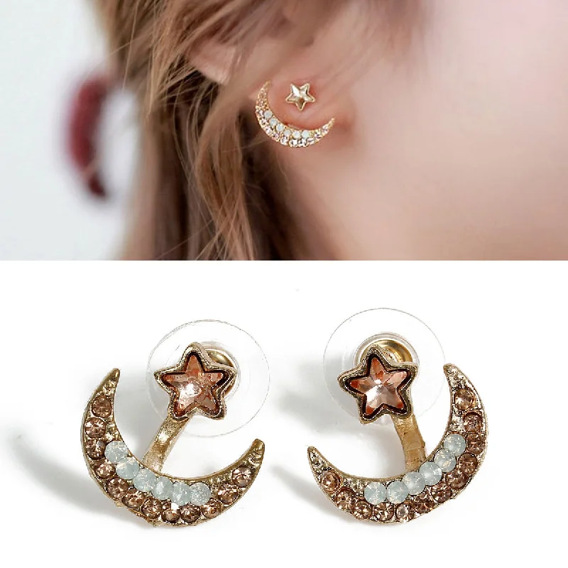 diamond stud earrings for women -Sexy Sparkles Ear Jacket Stud Earrings Back Ear Cuffs Stud Earring