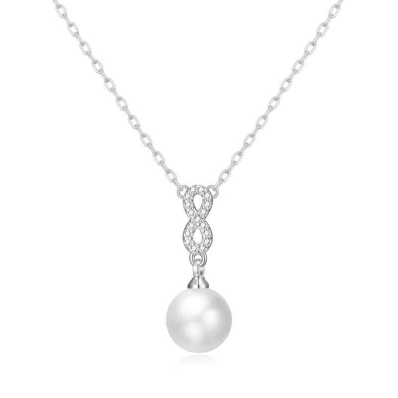 adjustable necklaces for women -Silver Plated Infinity Pearl Drop Necklace Created with Zircondia® Crystals