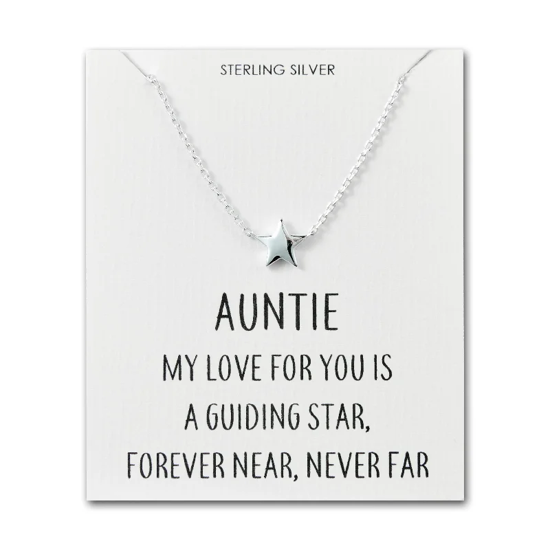 gold plated necklaces for women -Sterling Silver Auntie Quote Star Necklace