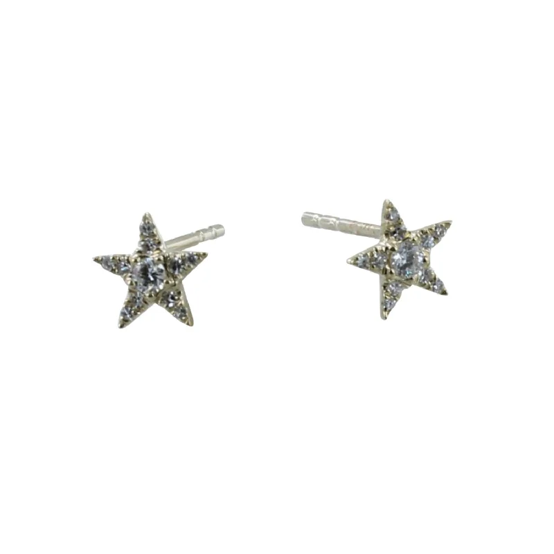 dangle earrings for women -14K Solid Yellow Gold and Diamond Star Stud Earrings