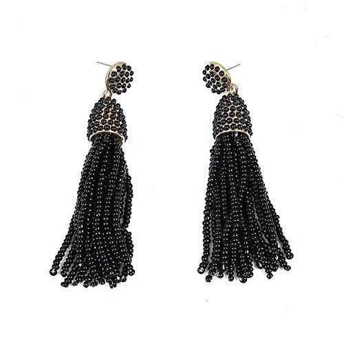 silver wedding rings for women -Sexy Sparkles Women's Beaded tassel earrings Long Fringe Drop Earrings Dangle