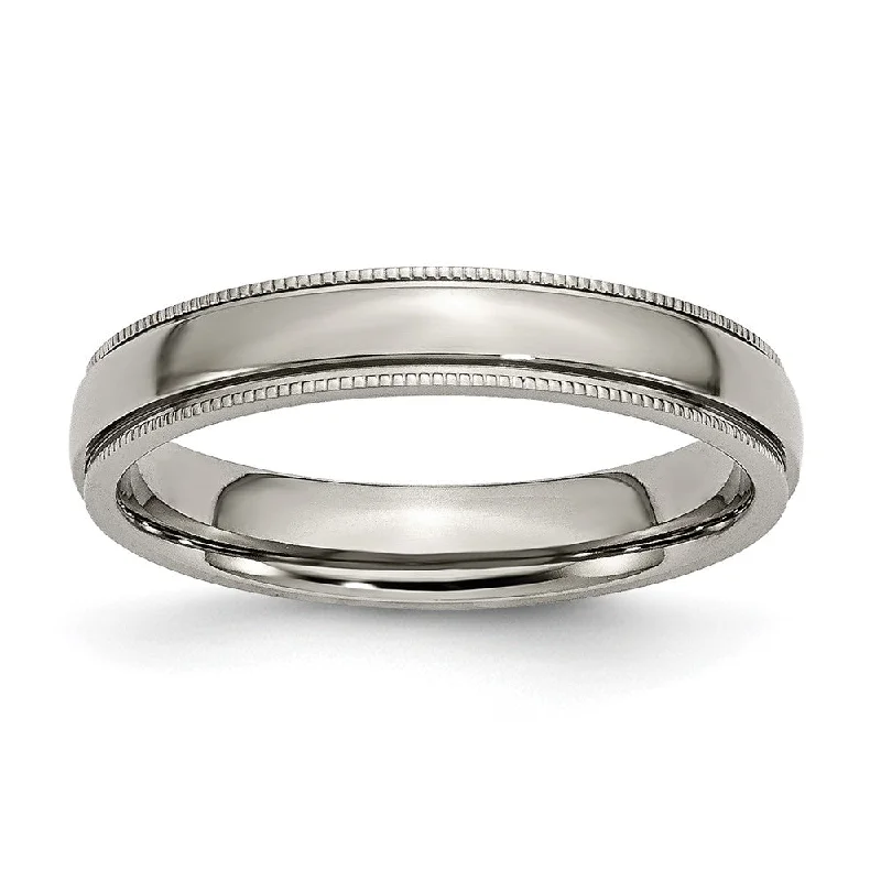 heirloom necklaces for women -4mm Titanium Grooved & Milgrain Edge Standard Fit Band