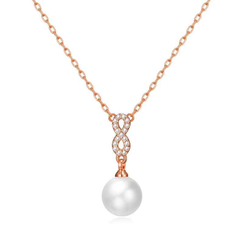 trendy choker necklaces for women -Rose Gold Plated Infinity Pearl Drop Necklace Created with Zircondia® Crystals