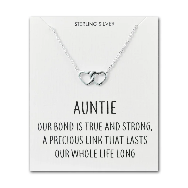 religious necklaces for women -Sterling Silver Auntie Quote Heart Link Necklace